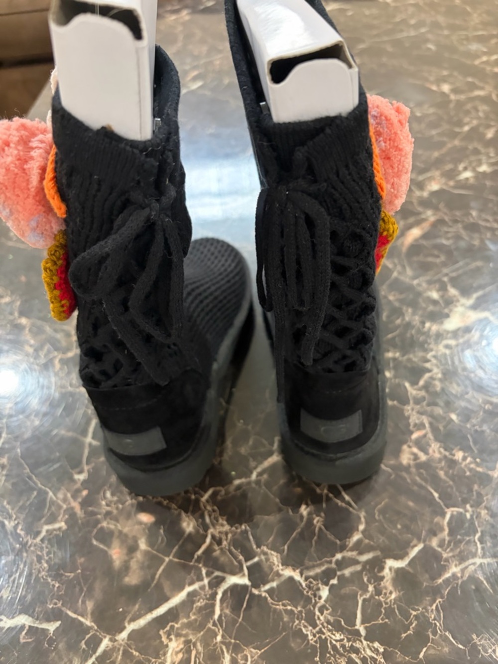 UGG Black Knit Mid-Calf Boots with Multicolor Floral Applique. Limited edition - Picture 4 of 10